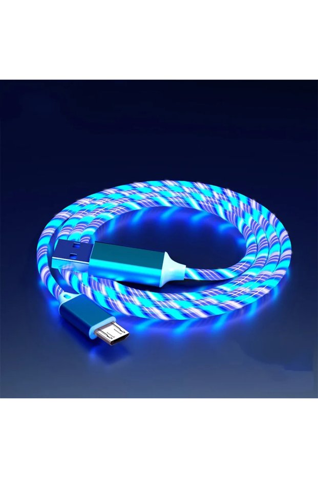 1m Blue Micro USB Flow Luminous USB Type C Cable 3A Fast Charging Data Cord for Samsung Xiaomi OPPO