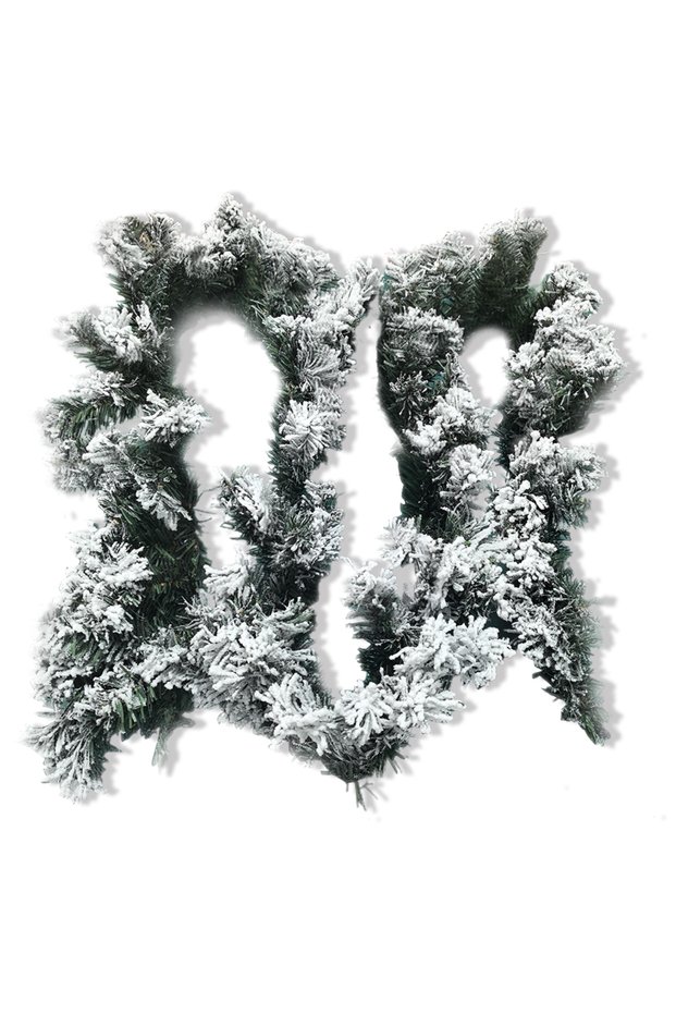 Green White 1pc 274cm/107.87inches Snow Flocked Garland, Artificial Snow Flocked Christmas Decoratio