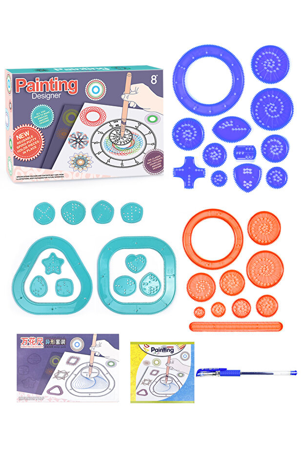 3336D Spirograph Spiral Art Drawing Kit for kids, Fun Shapes Drawing Art Set Classic Gear Design Toy