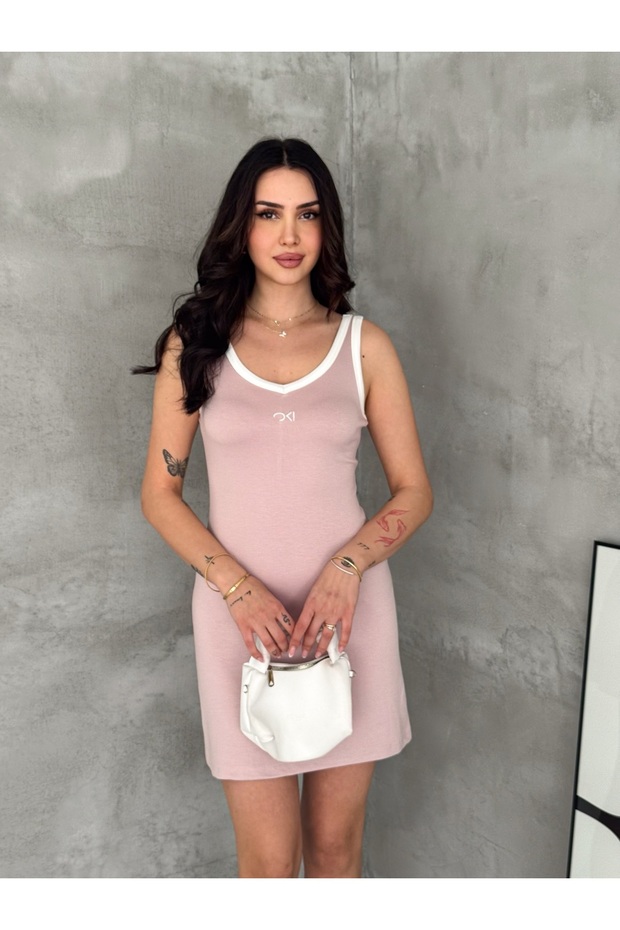 Women's Modal Fabric Embroidery Detailed V-Neck Dress