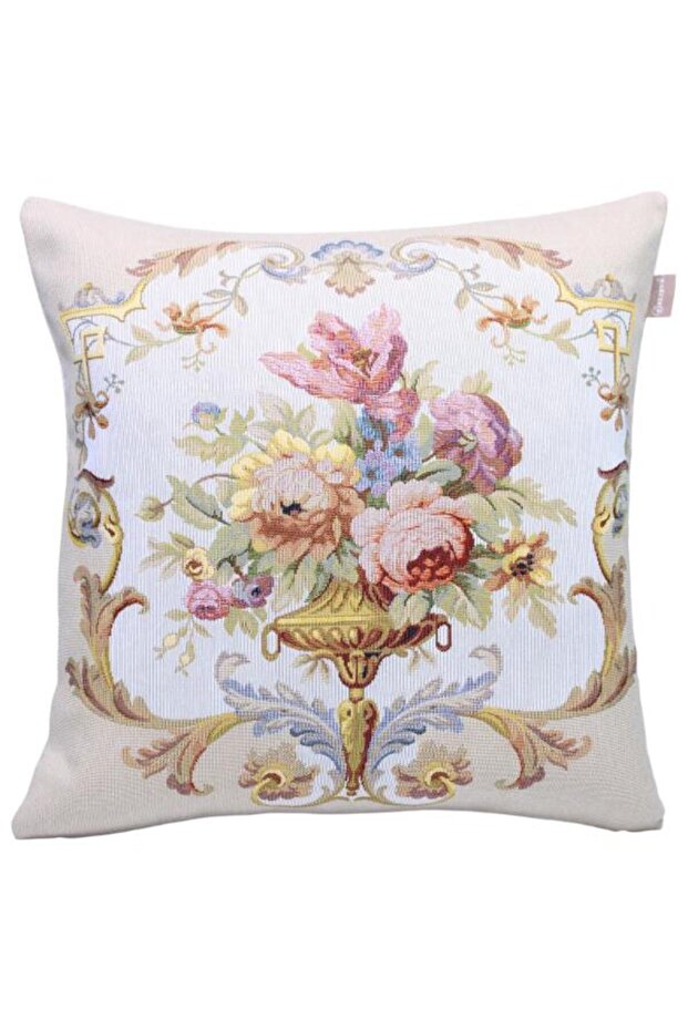 Asilay Flowery Beige Jacquard Woven Tapenstry Decorative Kirlent 45*45