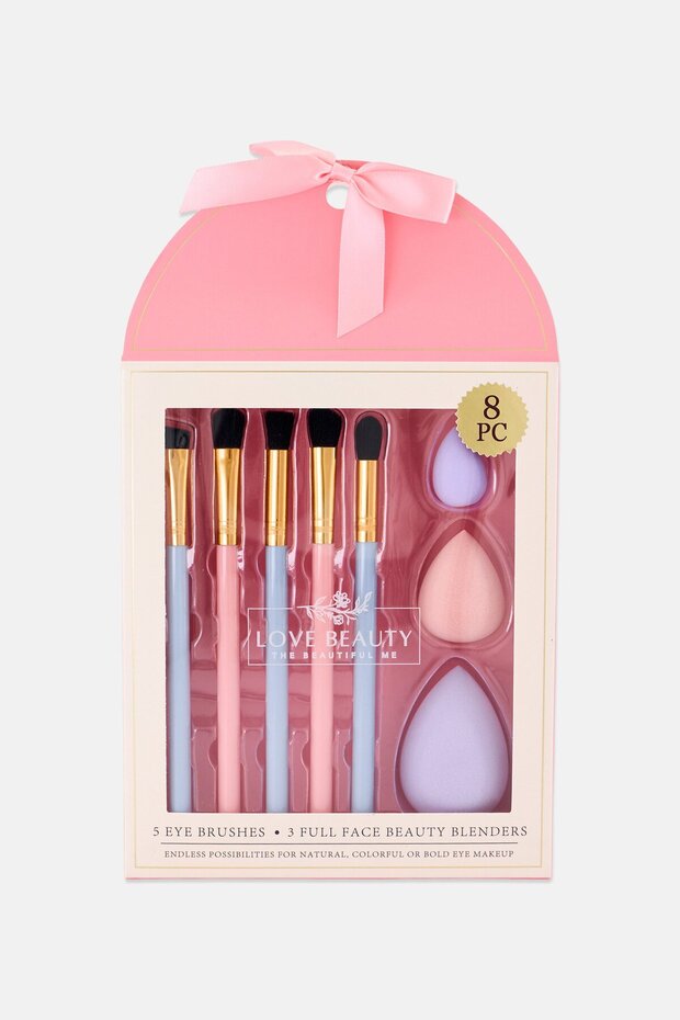 8 Pieces Make Up Brush And Blenders Set , Pink