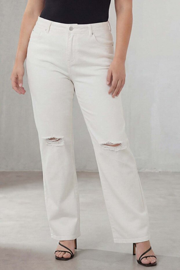 Women's Plus Size Jeans with Knee Rips Detail White
