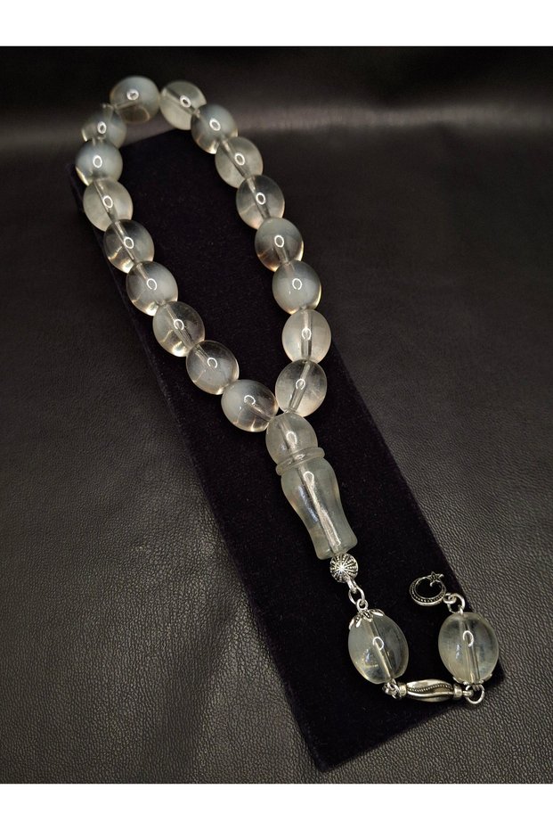 Special Smoky Gray Transparent Color Barrel Cut 17-Piece Mascot Model Glass Prayer Beads