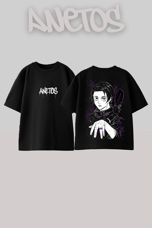 Yuta Okkostu Design Back Printed Cotton Black Oversize T-Shirt
