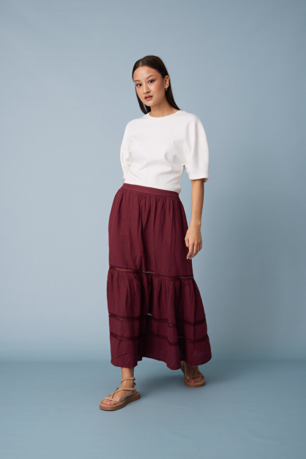 Cotton Long Skirt with Lace Detail