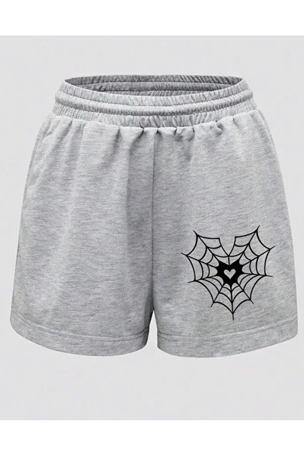 Black Heart Printed 2-Thread Summer Double Pocket New Season Girls' Bermuda Shorts