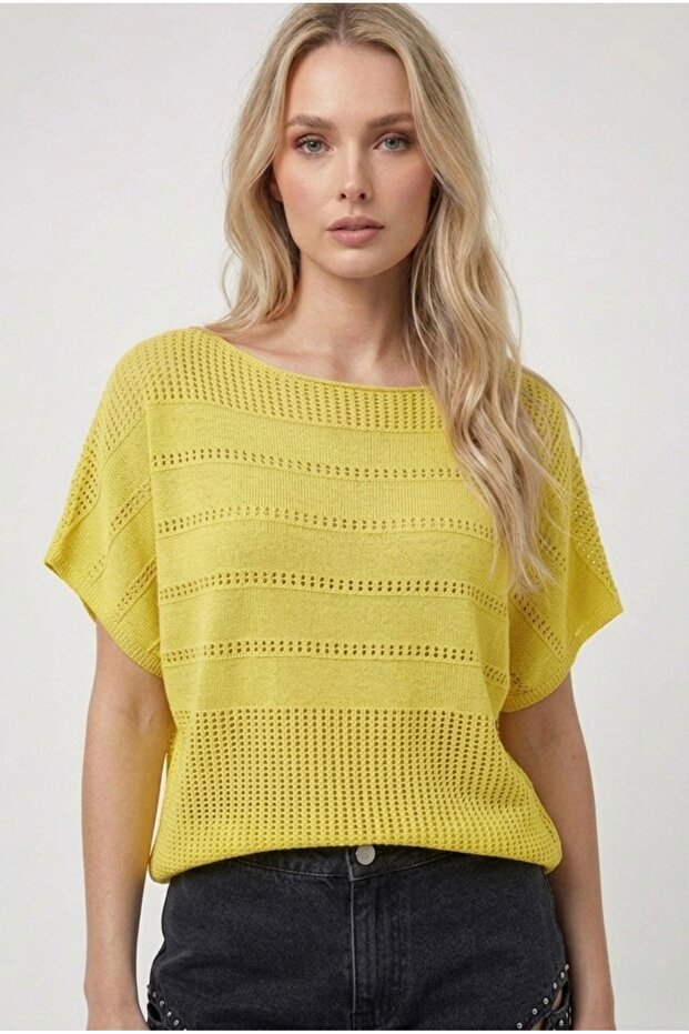 Openwork Textured Batwing Sleeve Bohemian Knitwear Blouse - Summer Hollow Out Knit Sweater