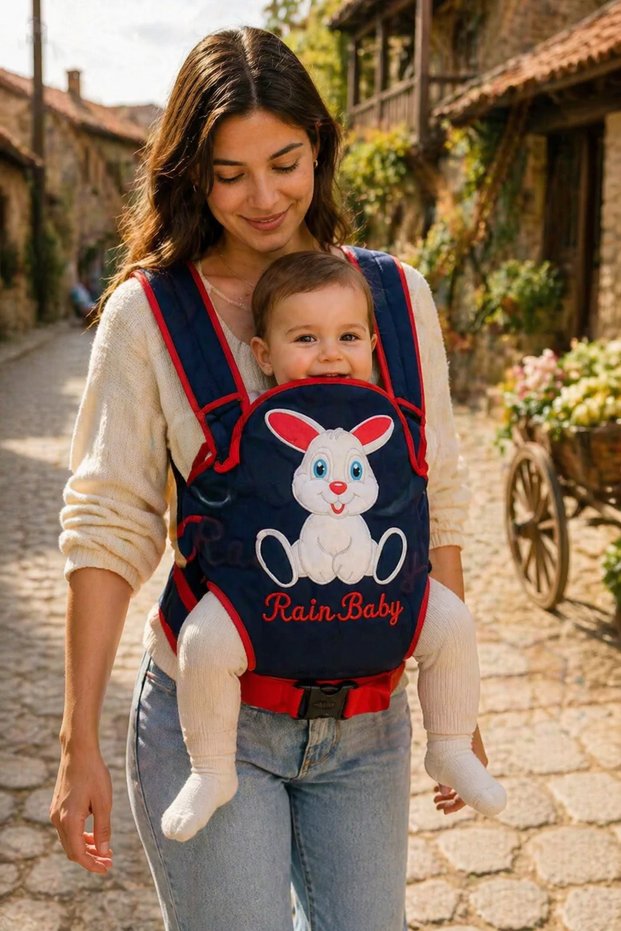 Red Special Embossed Baby Carrier with Rabbit Figure