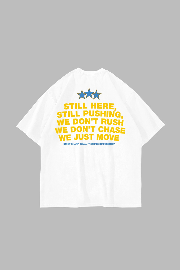 Still Moving Printed Oversize Unisex White Tshirt