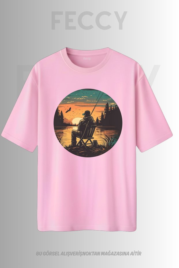 Premium Fisherman Printed Hunter Theme Unisex Oversize Women's T-Shirt Men's T-Shirt Cotton Oversize T-Shirt