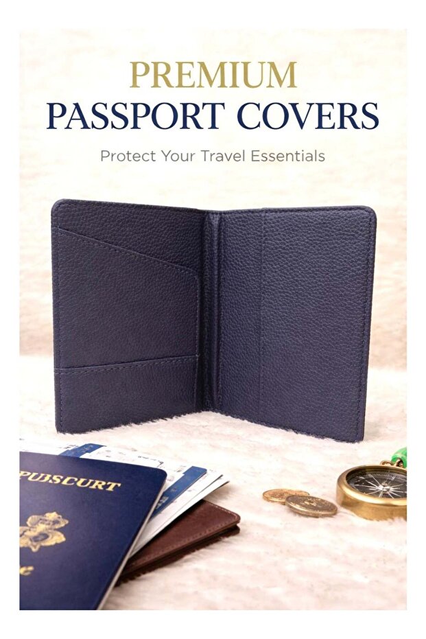 PU Leather Passport Cover (Navy Blue)