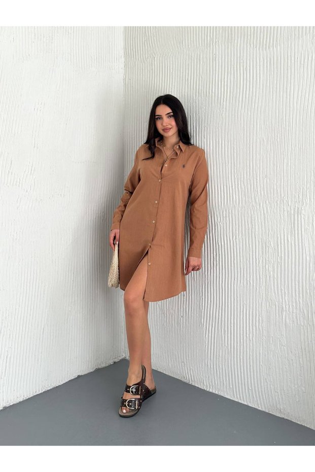 Women's Linen Tunic & Shirt Dress with Embroidery Details 100% Cotton Fabric Code:Js26Pl001