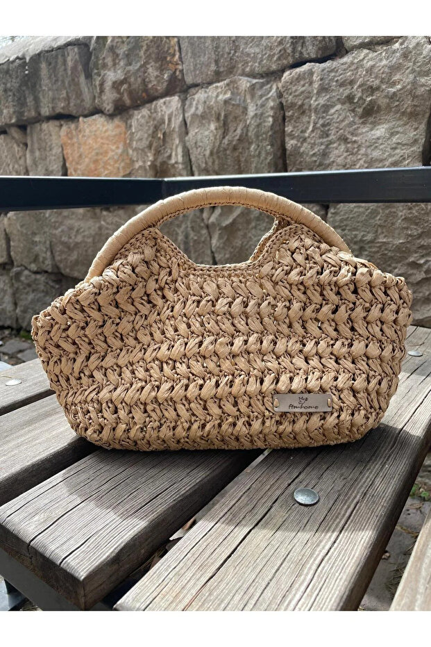 Handmade a Quality Hand Knitted Scholarship Straw Bag