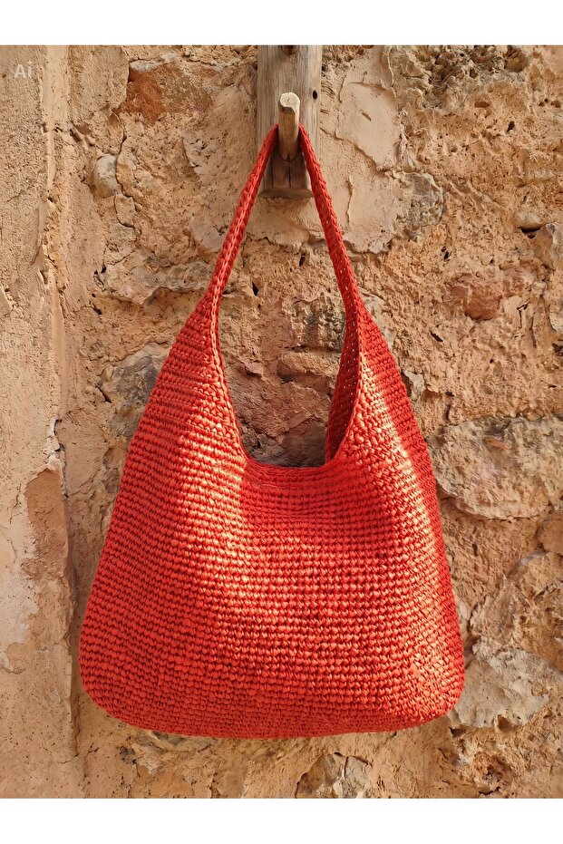 Women's Orange Textured Snap Fastener Shoulder Bag - with Internal Compartment (32X42 cm)