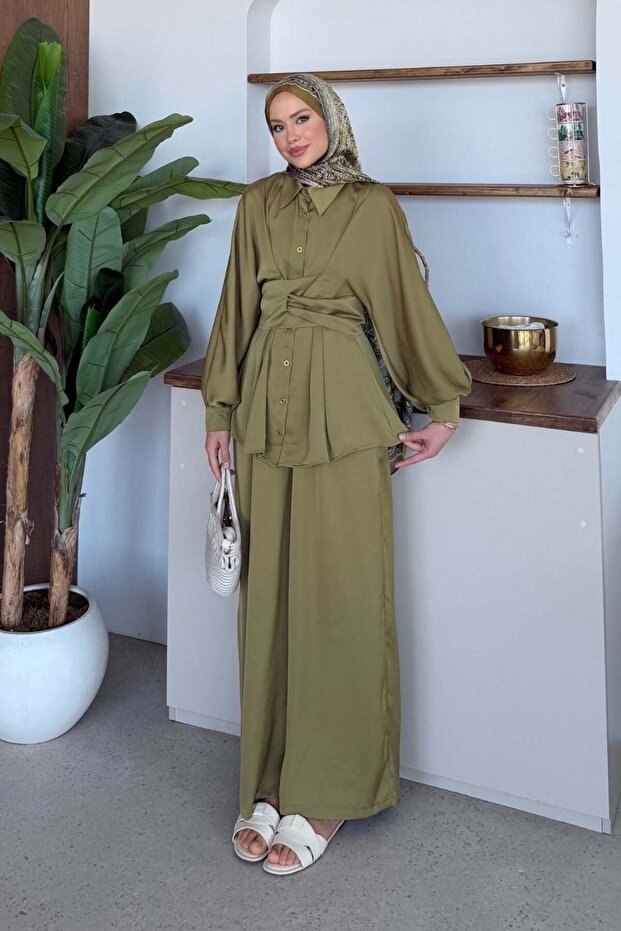 Zafira Belt Detailed Suit Khaki