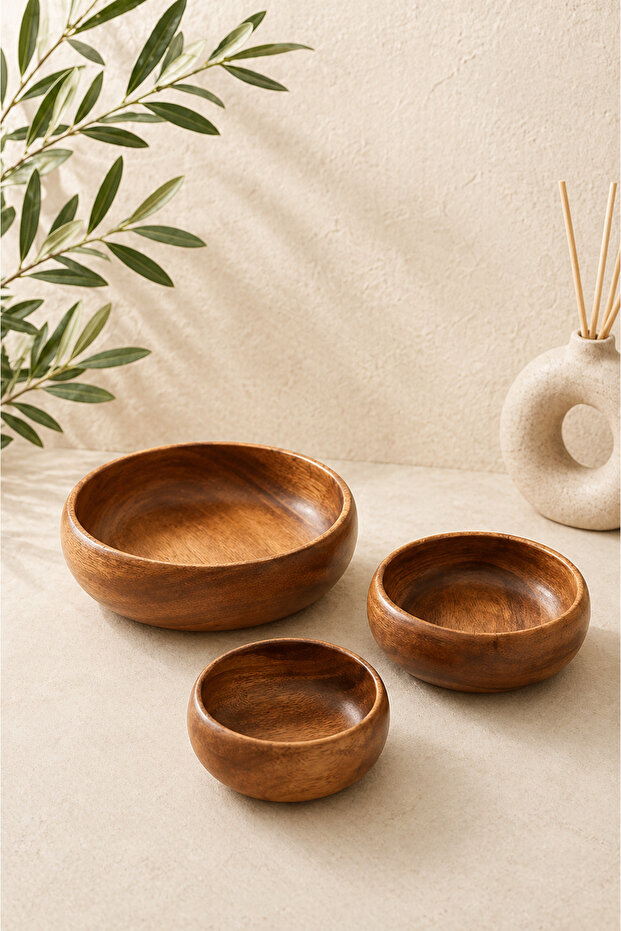 Valerio Akasya 3-Piece Natural Presentation Bowl Set – Snack Bowl, Appetizer, Salad Bowl Set