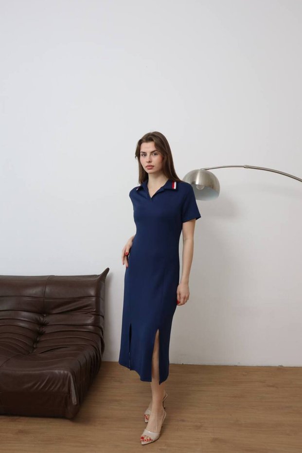 Stylish and Comfortable Women's Modal Midi Dress with Stripe Detail and Slit