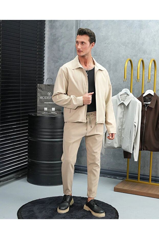 Plain Fabric Oversize Zippered Top and Bottom Jogger Set