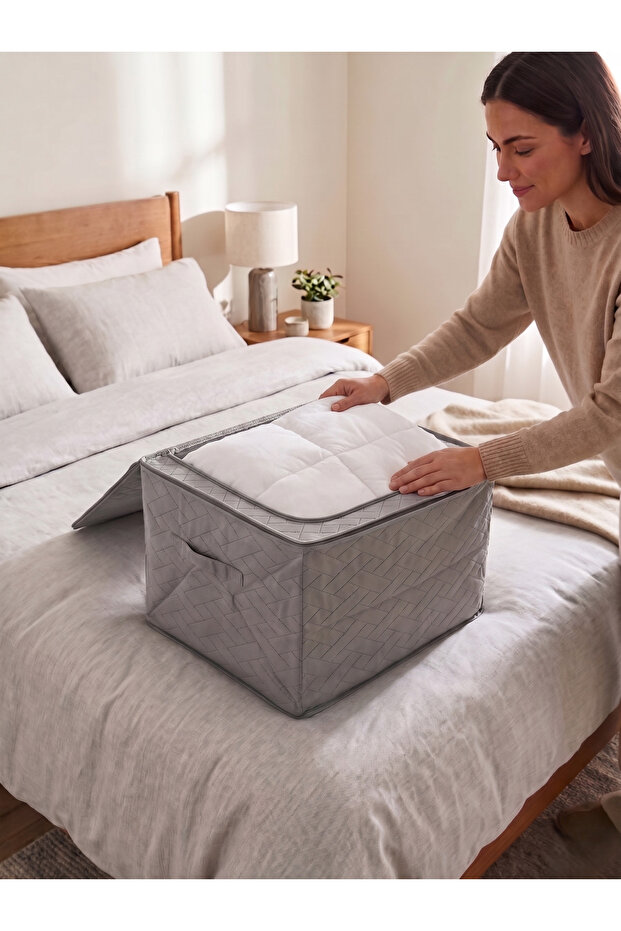 2 Pieces 50X40X30Cm Gray Storage Box Medium Size Storage Box Quilt Storage Box Patterned Cardboard Storage Box with Bottom Base