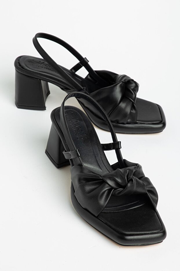 Carlisa Black Skin Platform Open Toe Thick Heeled Shoes