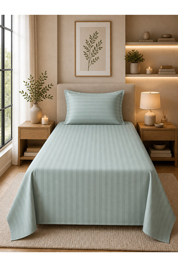Single Bed Striped Bedsheet Set 2 Pieces – 160x200 cm Flat Sheet + 50x75 cm Pillowcase – Soft & Stylish Fabric