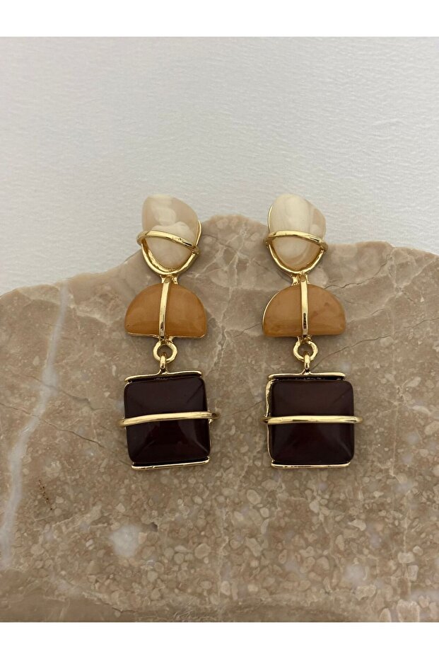 Gold Detailed Colorful Design Earrings