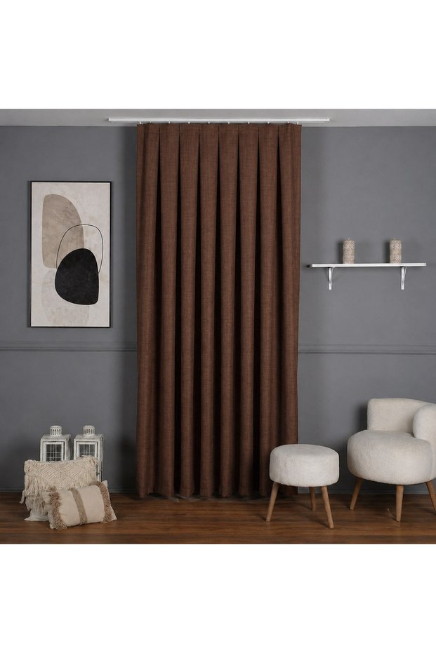Linen Blackout Background Curtain 1/3 with Frequent Pleats for Cornice
