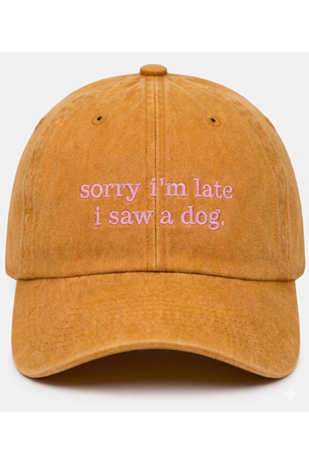 ''Sorry I'M Late, I Saw a Dog'' Embroidered Washable Hat / Dog Embroidered Baseball Cap