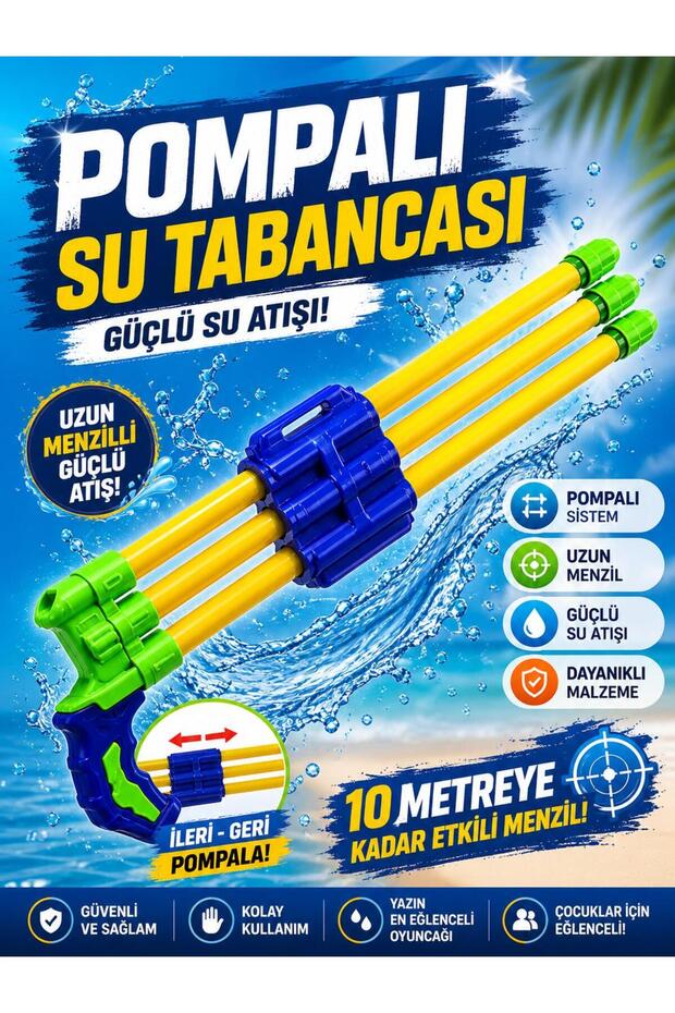 Water Gun with 3 Outlets, Powerful Water Shot, Long Range, Summer Children's Toy