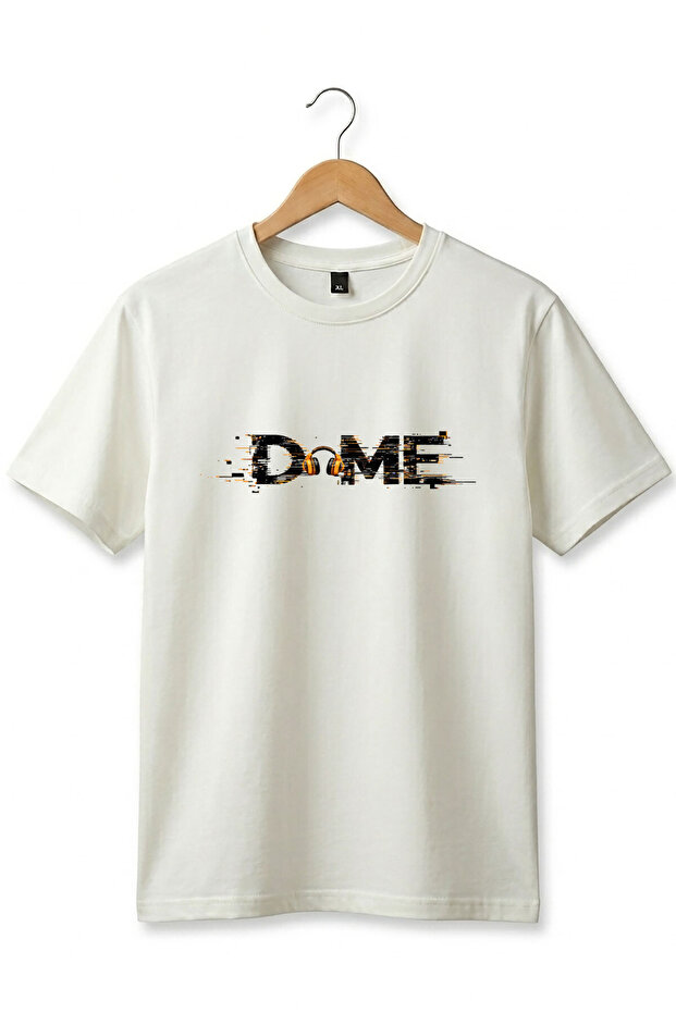 Unisex Music Themed Dome Written Headphone Figured Glitch Design Street Style 100% Cotton Basic T-Shirt