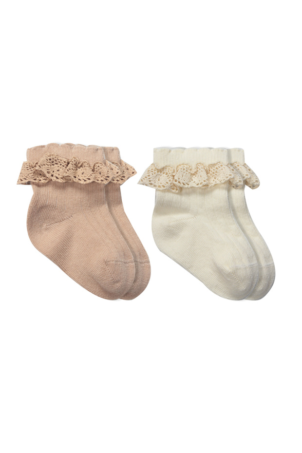 2 Pack Combed Cotton Scalloped Baby Girl Socks