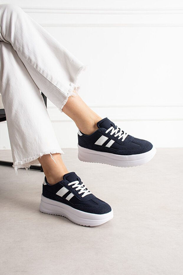 Navy Blue Women's High Casual Sneaker Shoes