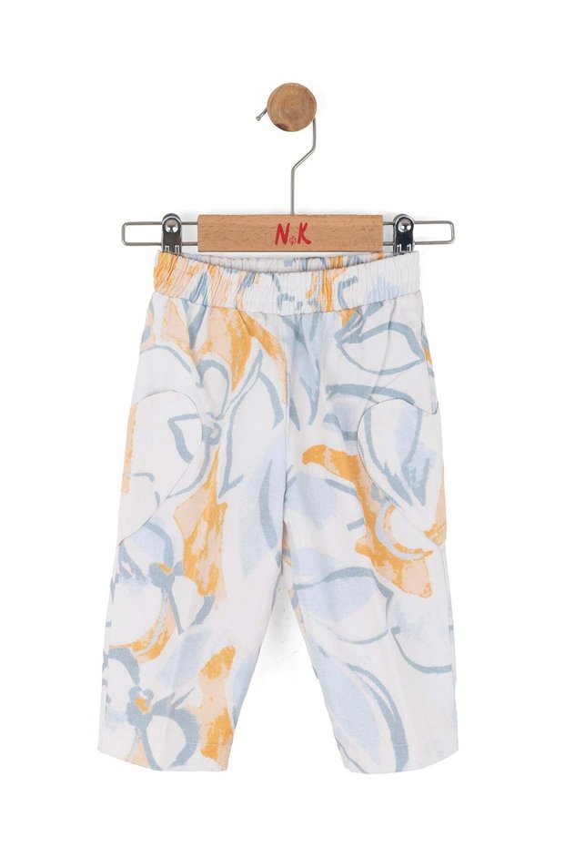 Nk Baby Girl Pockets Heart Detailed Trousers 1-4 Years Old Cream - Blue