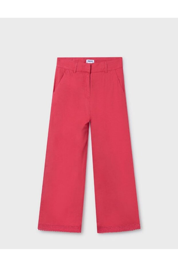 Girl's Embroidered Wide-Legged Trousers 8-18 Years Old Red
