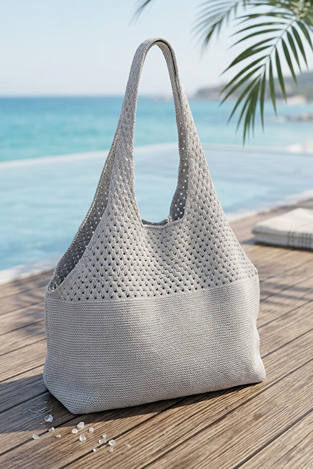 Modern Mesh Textured Knitwear Tote Bag
