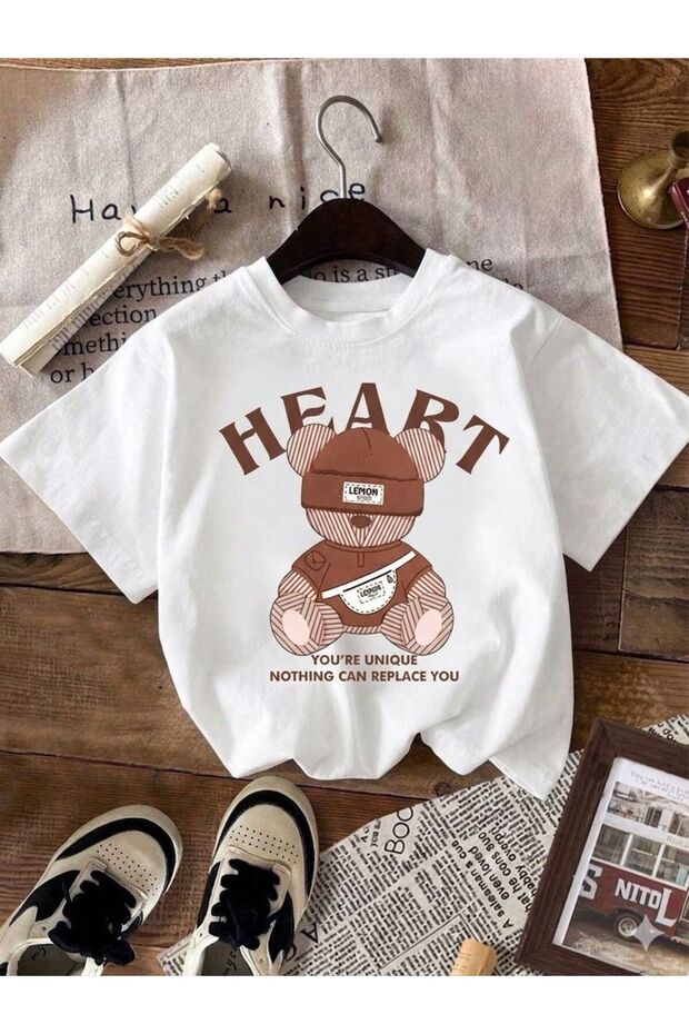 Unisex Heart Nothing Bear Printed Crewneck T-Shirt