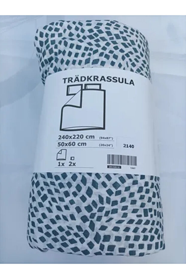 Ikea's-TRADKRASSULA'-Bedding Sets, White/Green Patterned-D0TTED - 1
