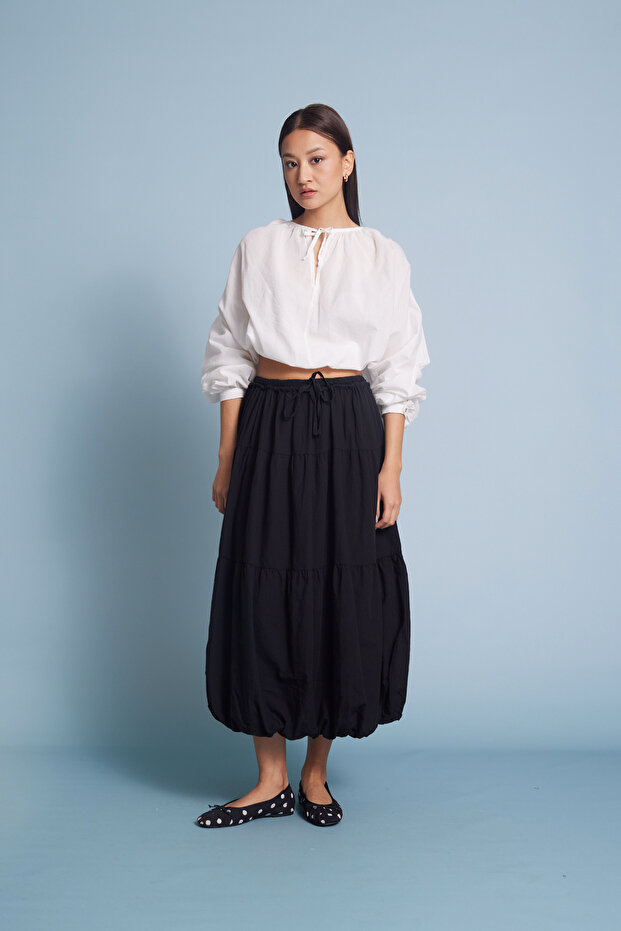 Elastic Waist Balloon Skirt Black