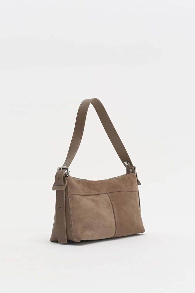 Zippered Suede Shoulder Bag Mink