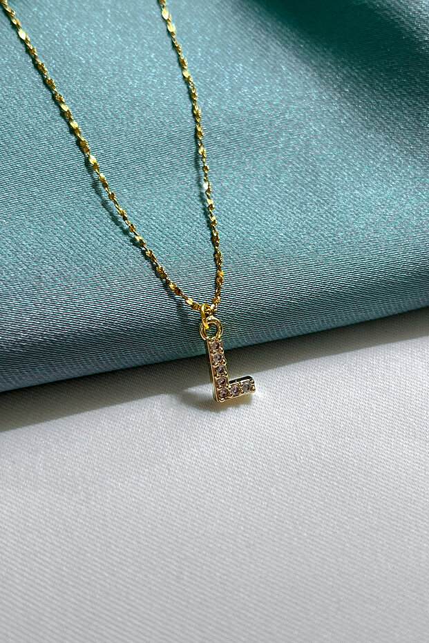 Zircon Stone Minimal Letter Steel Chain Necklace