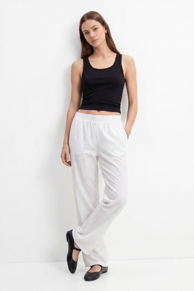 White Elastic Waist Lined Trousers 36640