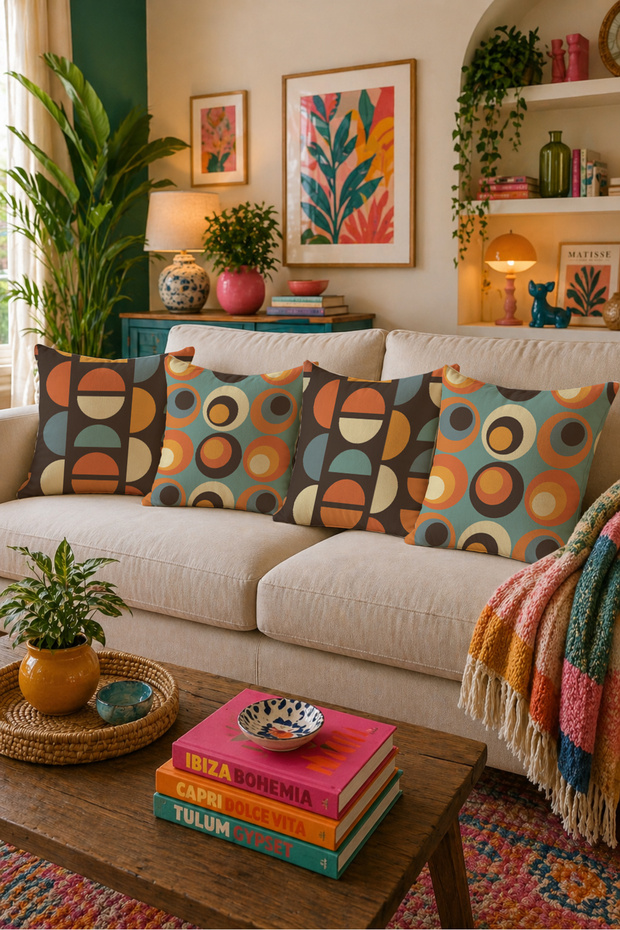 Art Deco Geometric Double-Sided Printed Set of 4 Throw Pillow Covers