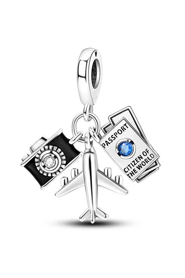 Airplane, Camera and Passport Dangle Charm