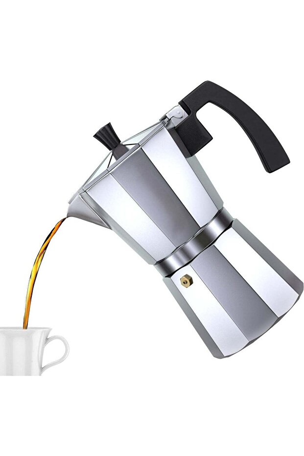 Aluminum Espresso Coffee Maker 6 Cup Moka Pot | Classic Italian Style Stovetop Percolator | Durable Handle, Safety Valve & Extra Silicone Gasket | For Gas & Electric Stove