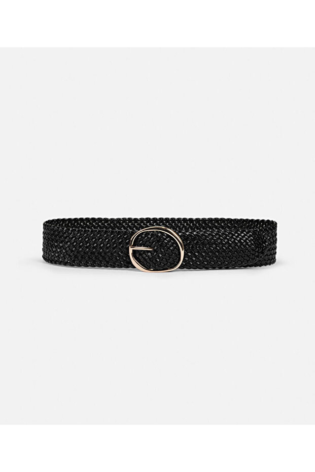 Metal Buckle Woven Texture Belt