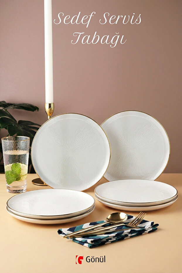 Patterned 6-Piece Serving Plate Set – Large Presentation Plate with Gold Gilded Edges
