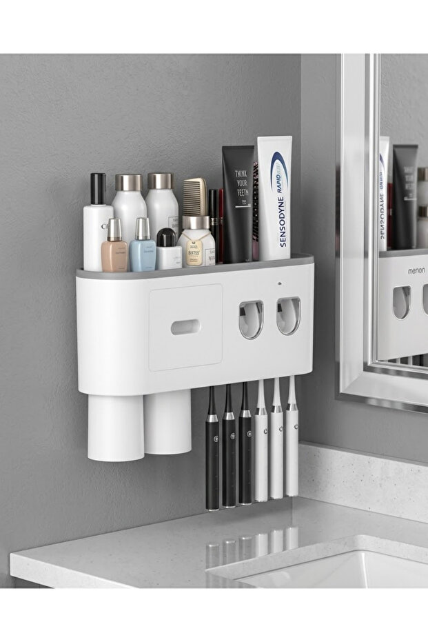 Wall Mounted Toothbrush Holder Automatic Double Dispenser Multifunctional -