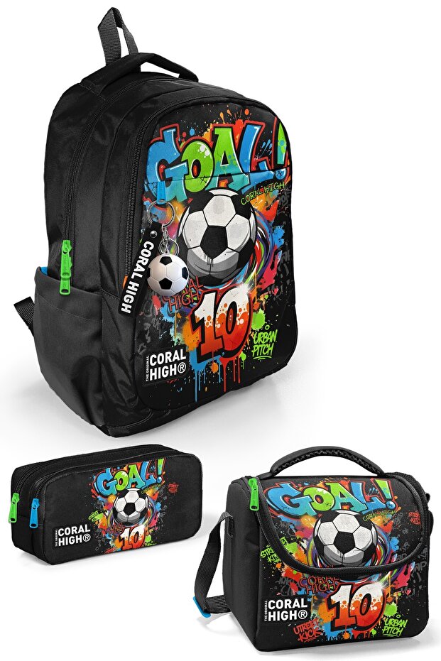 مجموعة حقائب مدرسية منقوشة باللون الأسود مكونة من 3 قطع SET0133253