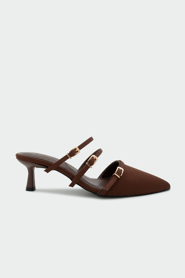 Lunax Buckle Women's Bitter Brown Heeled Slippers